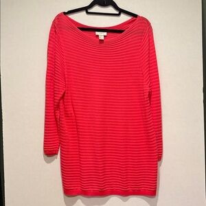 Ann Taylor LOFT - Women's Pullover long sleeve Knit Top. Stripes. Size XL.  Pink